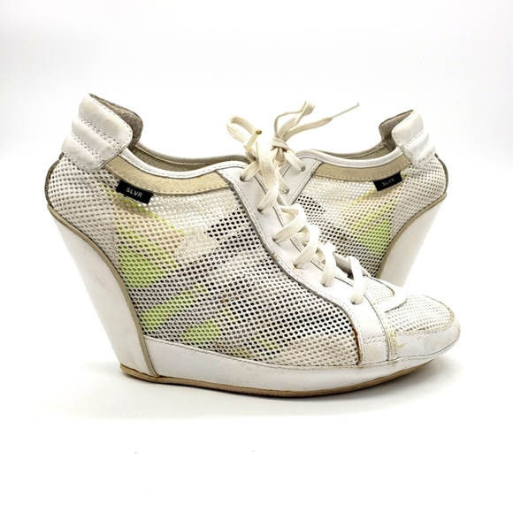 adidas Shoes - ADIDAS women US 7.5 white green sneaker lace up built in heel SLVR mesh leather